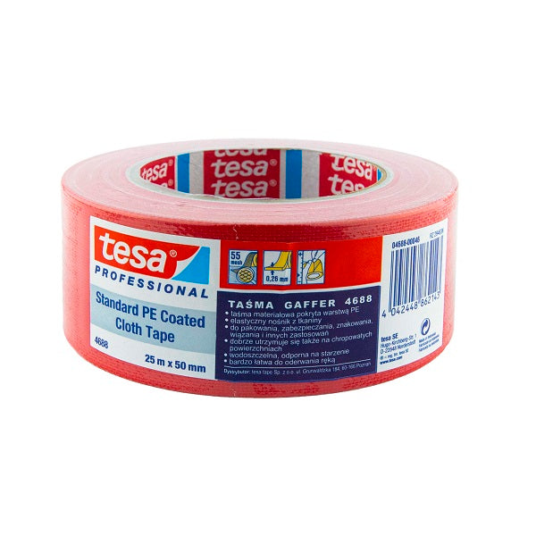 Tesa Standard Polyethylene Coated Cloth tape, 25m x 50mm, Red.