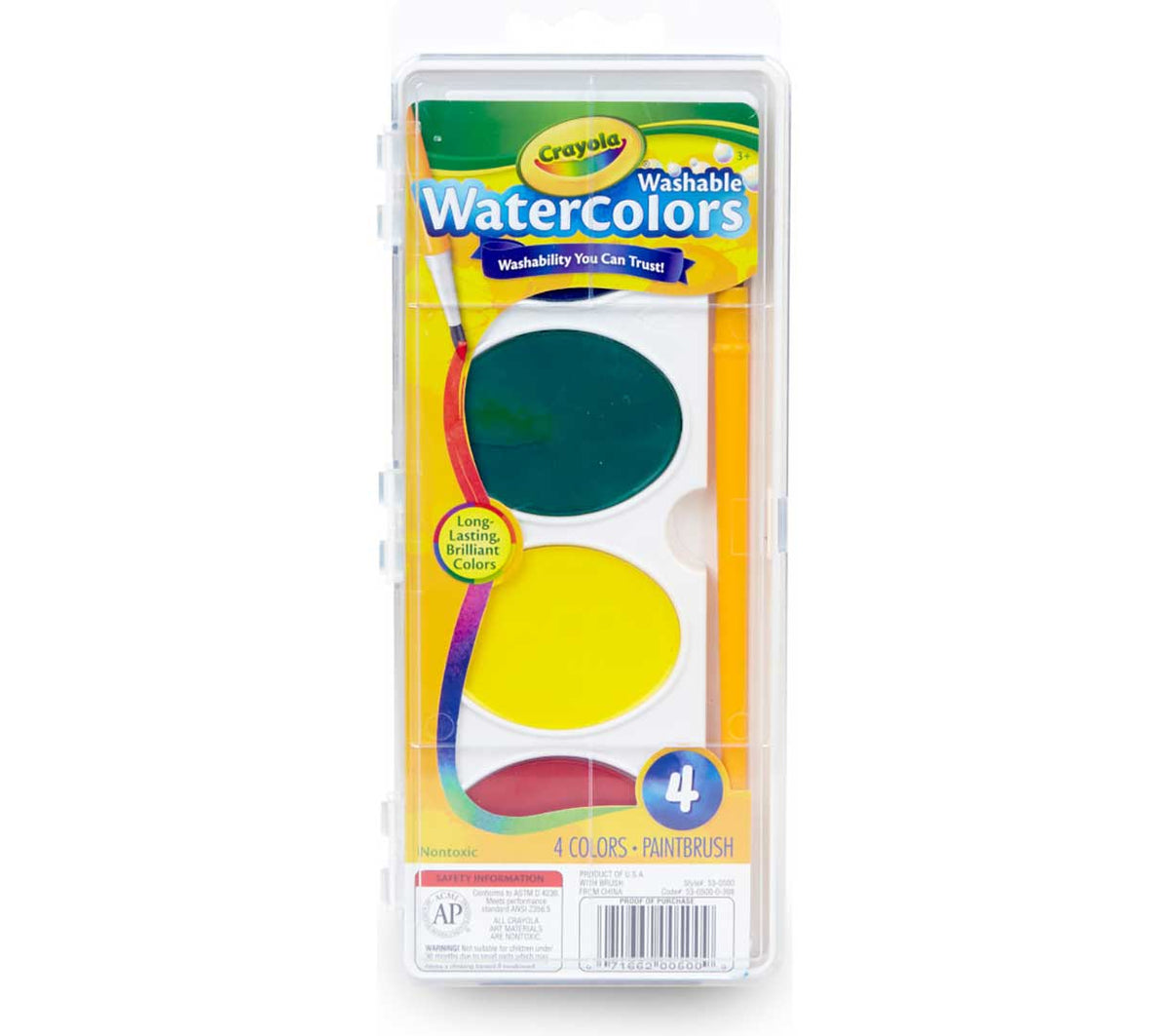 Crayola Jumbo Washable Water Colors 4 & Brush 53-0500