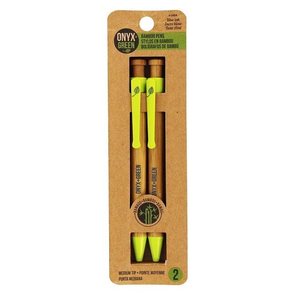 Onyx & Green Ball Pen Blue, Made From Bamboo And Corn Plastic, Eco Friendly - 2 Pack (1004).