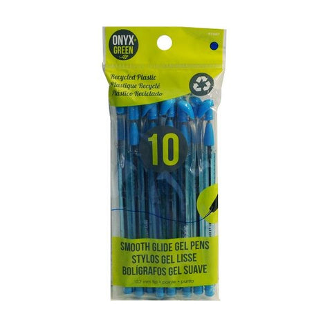 Onyx & Green Gel Pens Blue, Recycled Plastic, Eco Friendly - 10 Pack (1007).