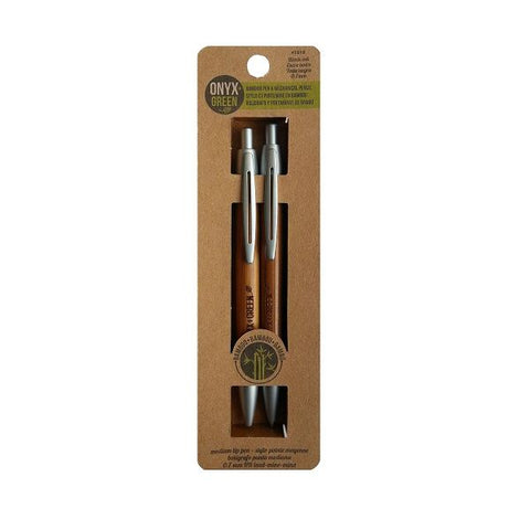 Onyx & Green Ball Pen Black And Mechanical Pencil Set, Made From Bamboo And Corn Plastic - 2 Pack (1010).