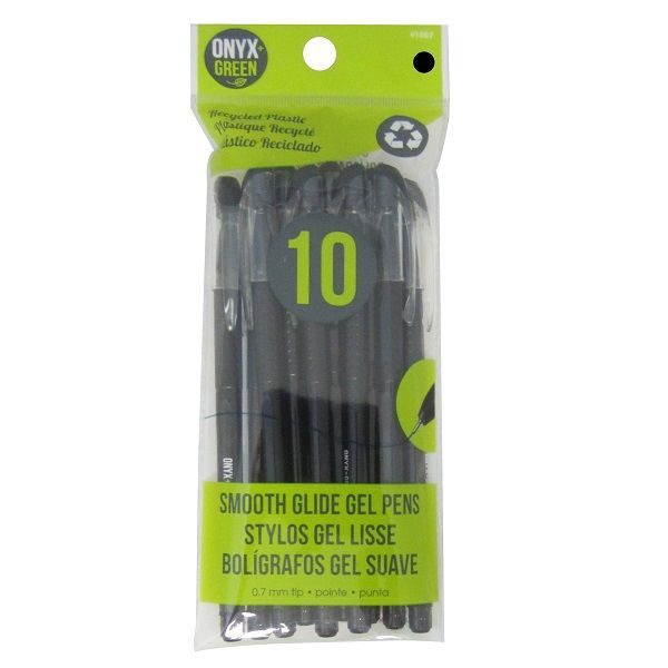 Onyx & Green Gel Pens Black, Recycled Plastic, Eco Friendly - 10 Pack (1017).