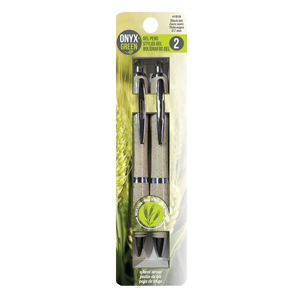 Onyx & Green Gel Pen Black .7Mm Made Of Wheat Straw, Retractable, Eco Friendly-2 Pack (1018).
