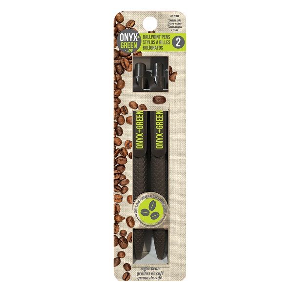 Onyx & Green Ball Pen Black 1Mm Made Of Coffee Beans, Retractable, Eco Friendly-2 Pack (1020).