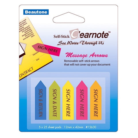 Self-Stick Clearnote, Sign Here 5 colors x 25 flags