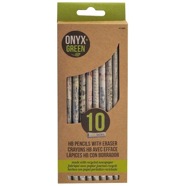 Onyx & Green Newspaper Pencil With Eraser, Hb 2, Sharpened, Eco Friendly - 10 Pack (1202).