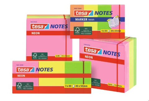 Tesa Neon Sticky Notes -(PkYllwGrn,Orge ) 4 Pcsx320 Sheets ,75mmx75mm