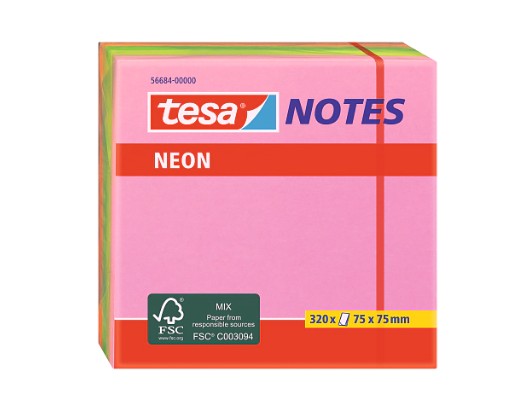 Tesa Neon Sticky Notes -(PkYllwGrn,Orge ) 4 Pcsx320 Sheets ,75mmx75mm