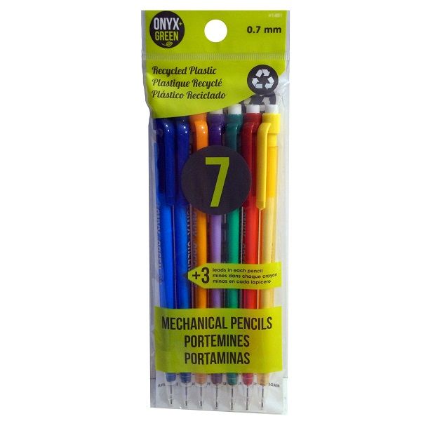 Onyx & Green Mechanical Pencil, 0.7Mm, With 3 Leads, Made From Recycled Plastics, Assorted Colors, Eco Friendly - 7 Pack (1401).