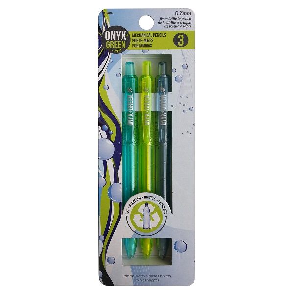 Onyx & Green Mechanical Pencil, Made From Recycled Pet (B2P) 0.7 Mm, Eco Friendly - 3 Pack (1406).