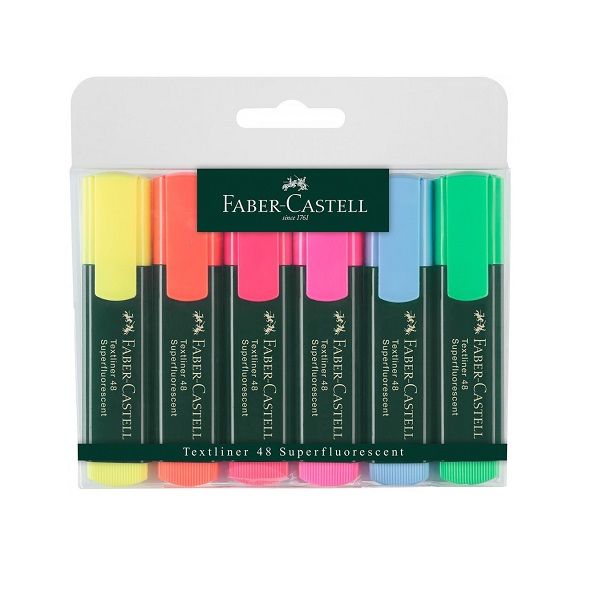 Faber Castell Highlighter Super Fluorescent Colors 6-Piece Set Multicolor.