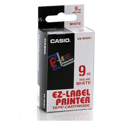 Casio XR-9WER1 Tape Cassette, 9mm X 8m, Red on White