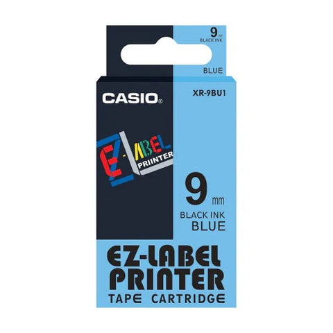 Casio XR-9BU1 Tape Cassette, 9mm X 8m, Black on Blue