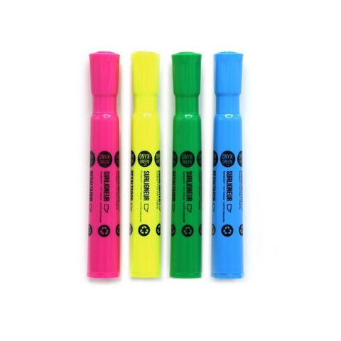 Onyx & Green Broad Highlighter Pens, 4 Colors, Chisel Tip, Made From Recycled Plastic -  (1803).