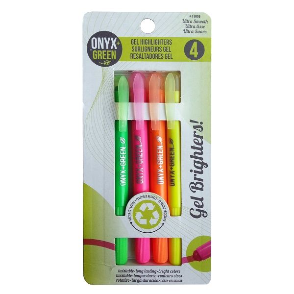 Onyx & Green Gel Highlighter Pens, 4 Colors, Made From Recycled Plastic -  (1808).