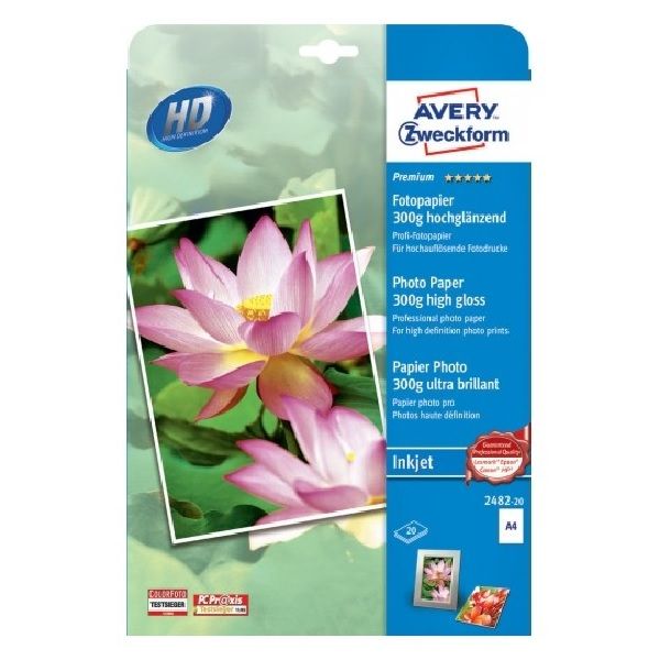 Avery Premium Inkjet Photopaper, A4, 20 Sheets Per Pack.