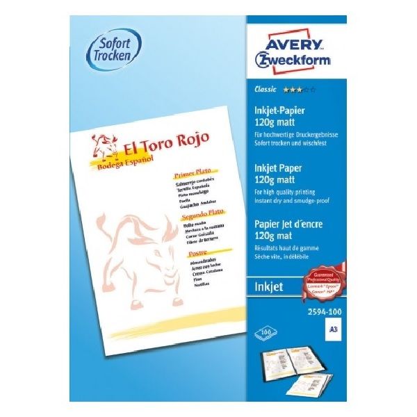 Avery Classic Inkjet Paper, A3, 100 Sheets Per Pack.