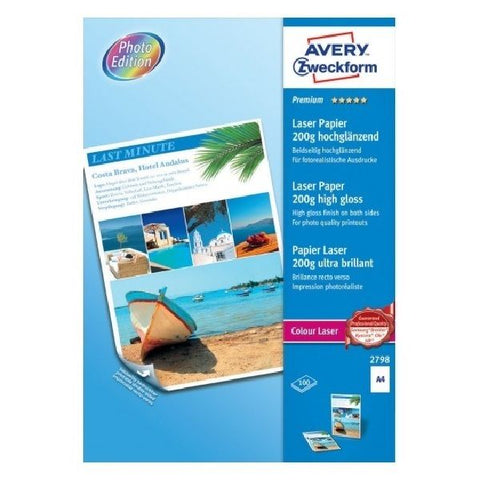 Avery Premium Colour Laser Paper, A4, 200 Gram, 100 Sheets Per Pack.