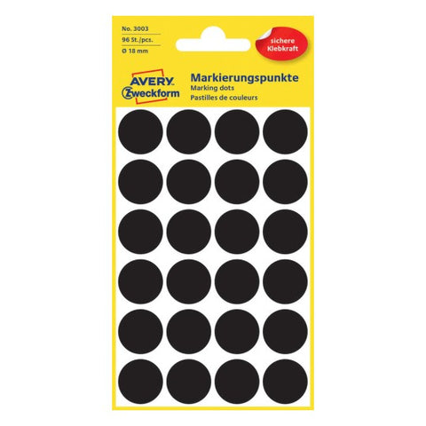 Avery Dot stickers Ø 18 mm, Black, permanent 96 Labels 3003