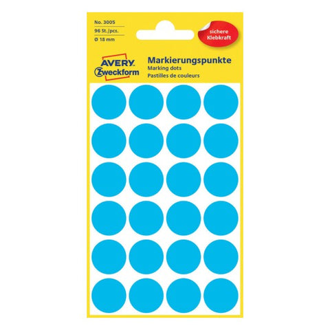 Avery Dot stickers Ø 18 mm, Blue, permanent 96 Labels 3005