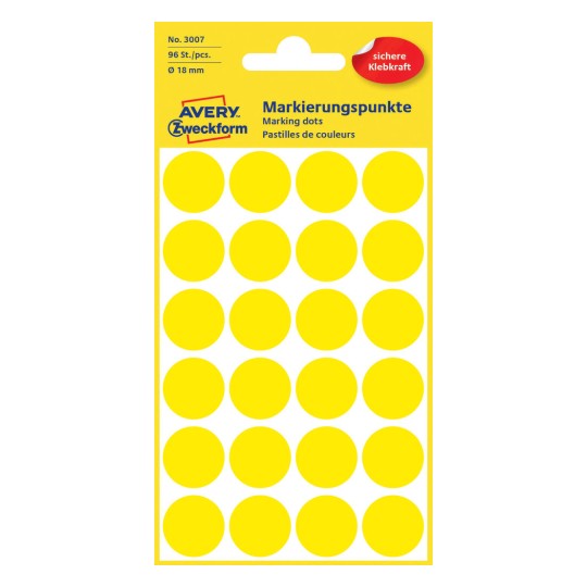 Avery Dot stickers Ø 18 mm, Yellow, permanent 96 Labels 3007