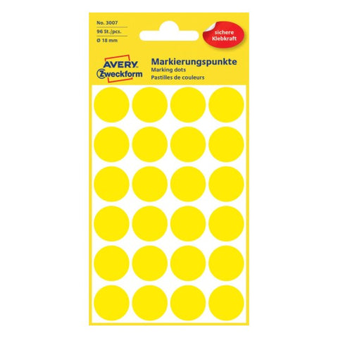 Avery Dot stickers Ø 18 mm, Yellow, permanent 96 Labels 3007