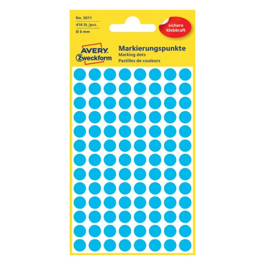 Avery Dot stickers Ø 8 mm, Blue, permanent 416 Labels 3011
