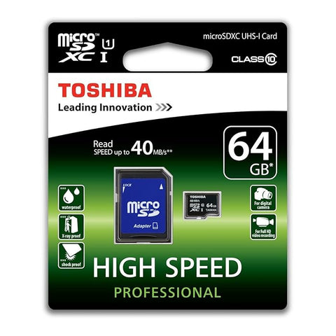 Toshiba 64GB High Speed Professional Micro SD {SDXC) Card Class 10 UHS-I - 40MB/s