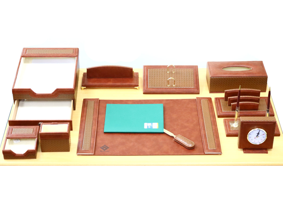 Bi-Trust Desk Set Leather Luxury Brown