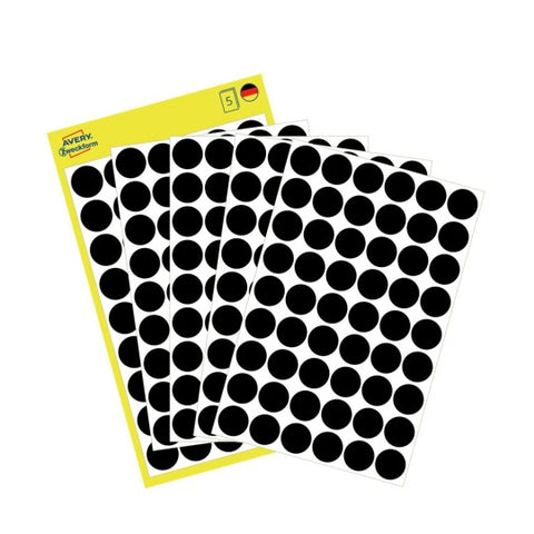 Avery Dot stickers Ø 12 mm, Black, permanent 270 Labels 3140