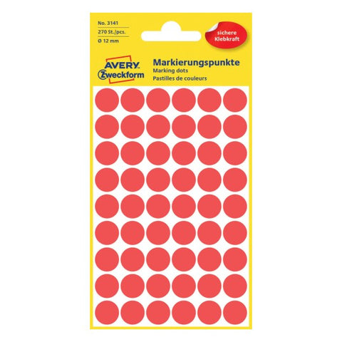 Avery Dot stickers Ø 12 mm, Red permanent 270 Labels 3141