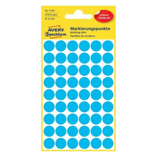 Avery Dot stickers Ø 12 mm, Blue, permanent 270 Labels 3142
