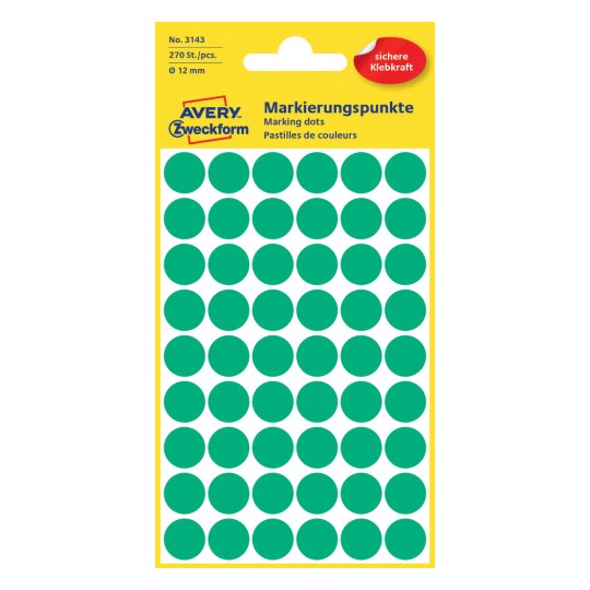 Avery Dot stickers Ø 12 mm, Green permanent 270 Labels 3143