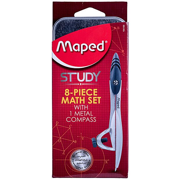 Maped - Study 8 - piece Math Set with 1 Metal Compass.