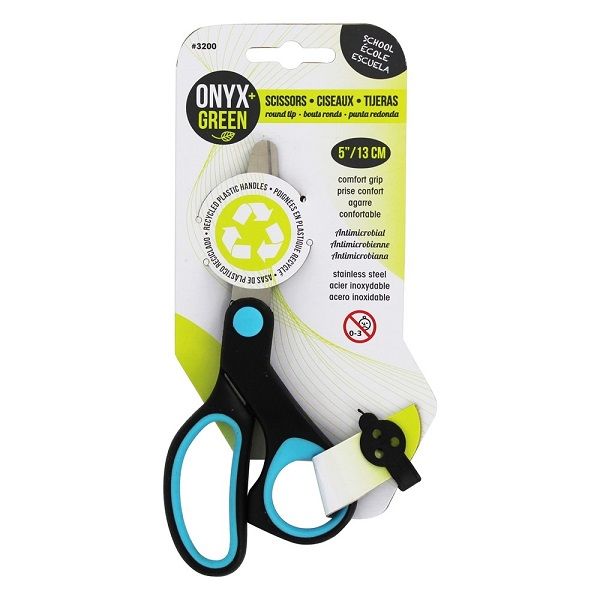 Onyx & Green Scissors, 5 Inch, Anti Microbial, Rounded Tip With Comfortgrip, Made From Recycled Plastic (3200).