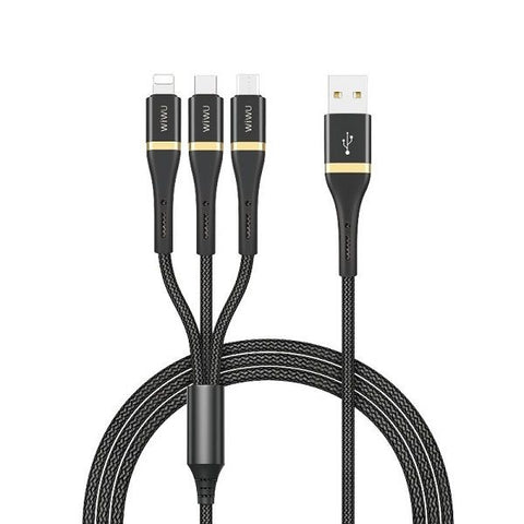 WIWU Data Cable Lightning + Type-C + Micro 1.2 Meter - Black.