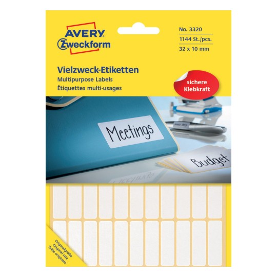 Avery Permanent Handwriting Labels-White ,1144 Labels , W32 mm x H10 mm 3320