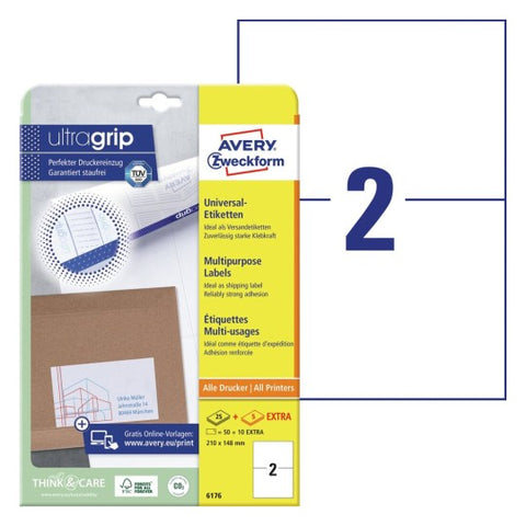 Avery Multipurpose Labels in A4 Sheet-White ,25+5 Extra Sheets ,W210 mm x H148 mm 6176