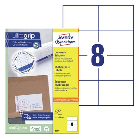 Avery Multipurpose Labels in A4 Sheet-White ,100 Sheets ,W 105 mm x H 74 mm 3427