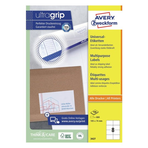 Avery Multipurpose Labels in A4 Sheet-White ,100 Sheets ,W 105 mm x H 74 mm 3427