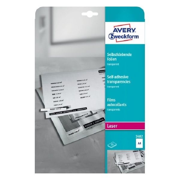 Avery Transparent Self-Adhesive Films, A4, 25 Sheets Per Pack.