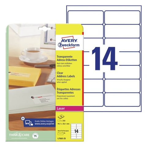 Avery Clear address labels-350 Labels W 99.1 mm x H 38.1 mm L7563-25