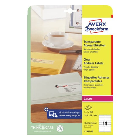 Avery Clear address labels-350 Labels W 99.1 mm x H 38.1 mm L7563-25