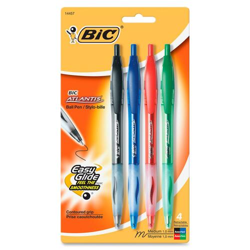 BIC Pen Retractable Atlantis Assorted Colors 4 Pcs