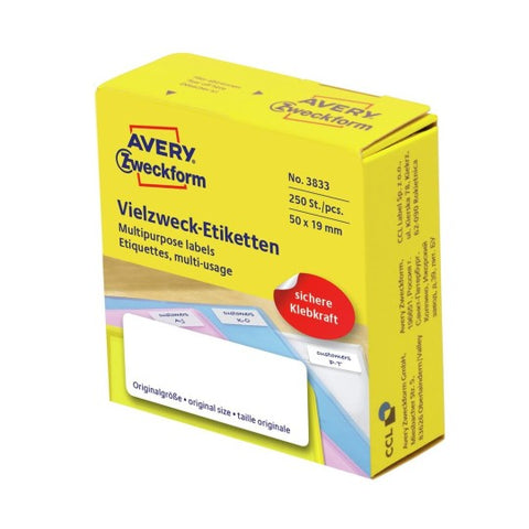 Avery Permanent Handwriting Labels -White , 250 Labels , W 50 mm x H 19 mm 3833