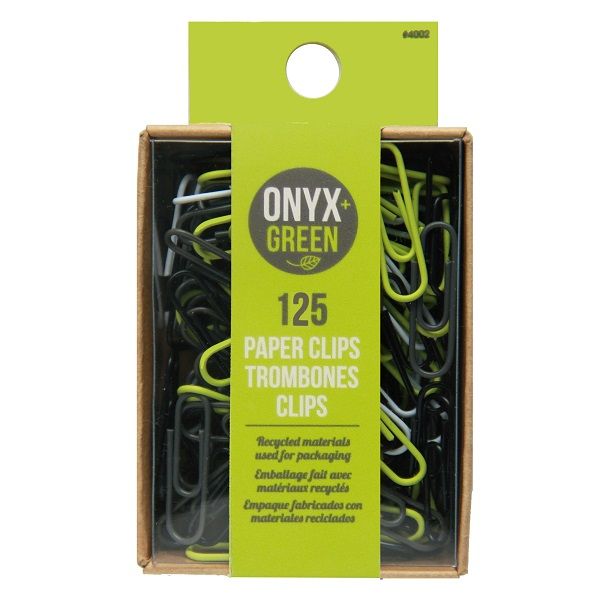 Onyx & Green Paper Clips, Vinyl Covered, With Assorted Colors, 125 Pack (4002).