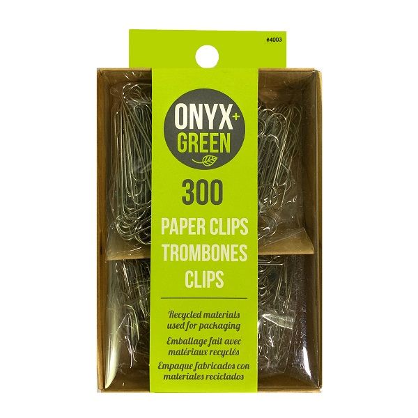 Onyx & Green Paper Clips, Assorted Sizes - 300 Pack (4003).