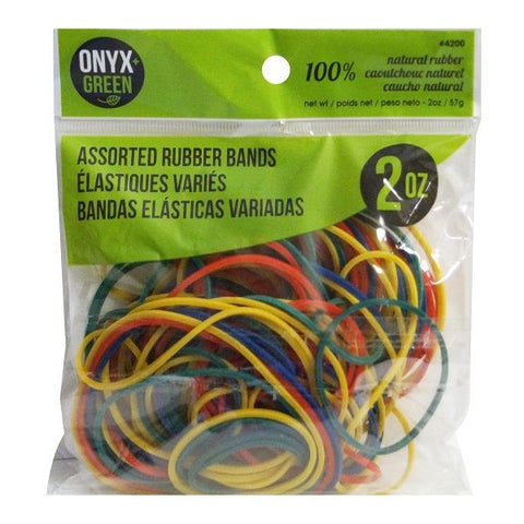 Onyx & Green Rubber Bands, Made From 100% Natural Rubber, Assorted Colors And Sizes, 2Oz (4200).