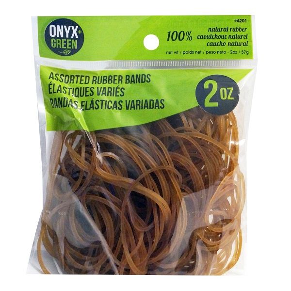 Onyx & Green Rubber Bands, Made From 100% Natural Rubber, Assorted Sizes,  2Oz (4201).
