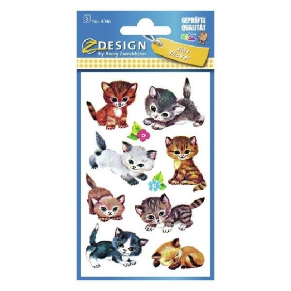 Avery Paper Stickers For Kids, Cats, 30 Sticker Per 3 Page.